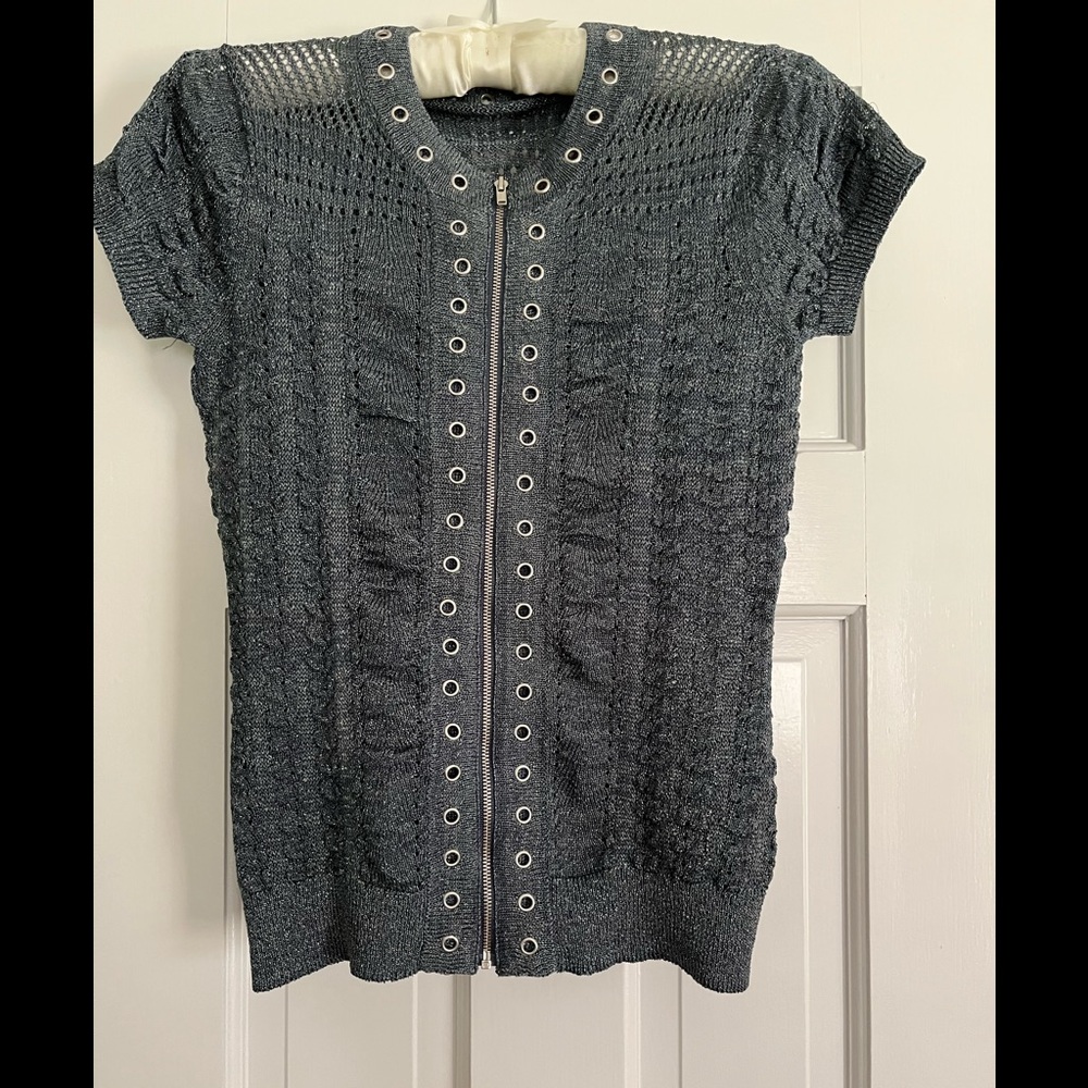 Rachel Roy signature collection slate sweater with silver thread throughout. NWT